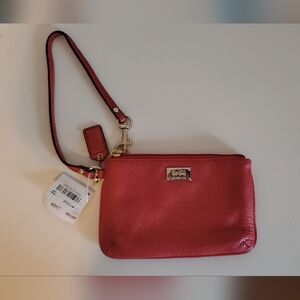 Tomato Red Leather Coach Wristlet